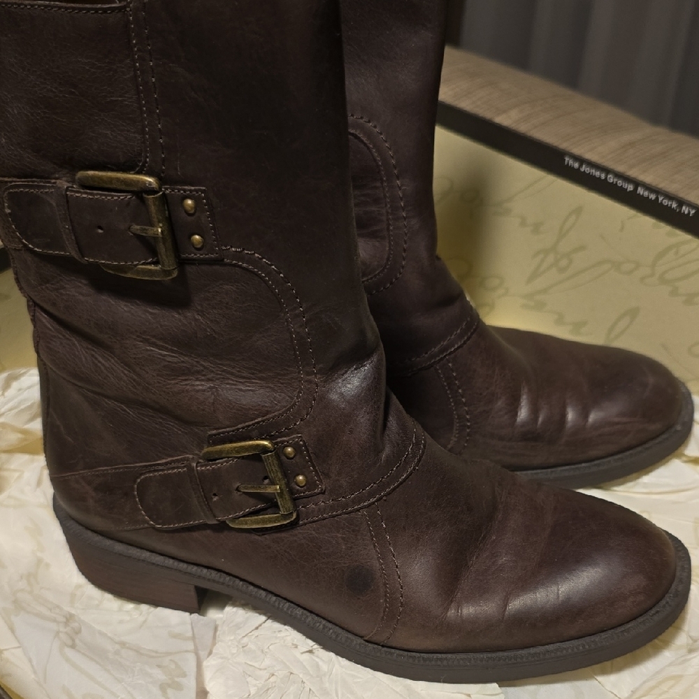 Brown Leather Buckle Boots